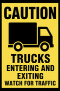 Caution Trucks Entering Exiting Watch For Traffic 4x6 vinyl sticker