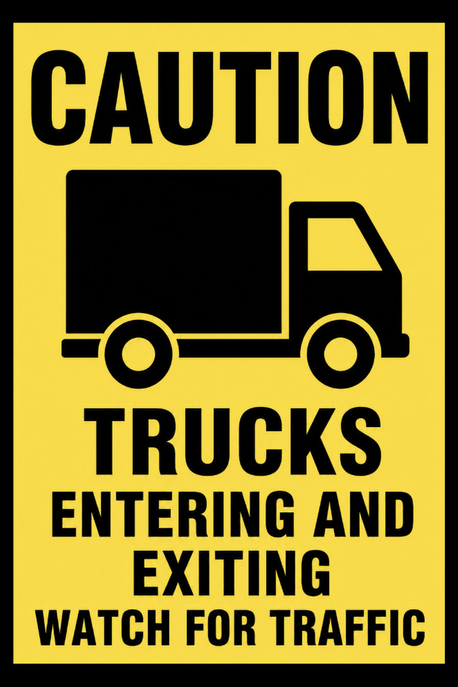 Caution Trucks Entering Exiting Watch For Traffic 4x6 vinyl sticker