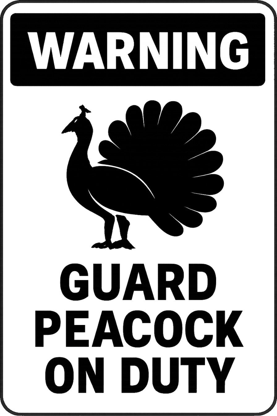 Warning Guard Peacock On Duty 4x6 vinyl sticker
