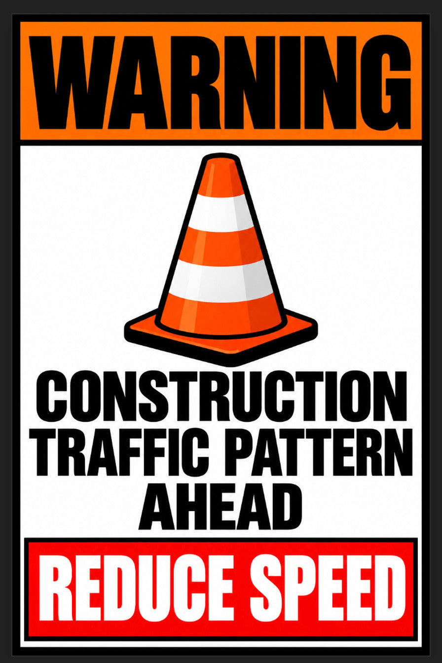 Warning Construction Traffic Pattern Ahead 4x6 vinyl sticker