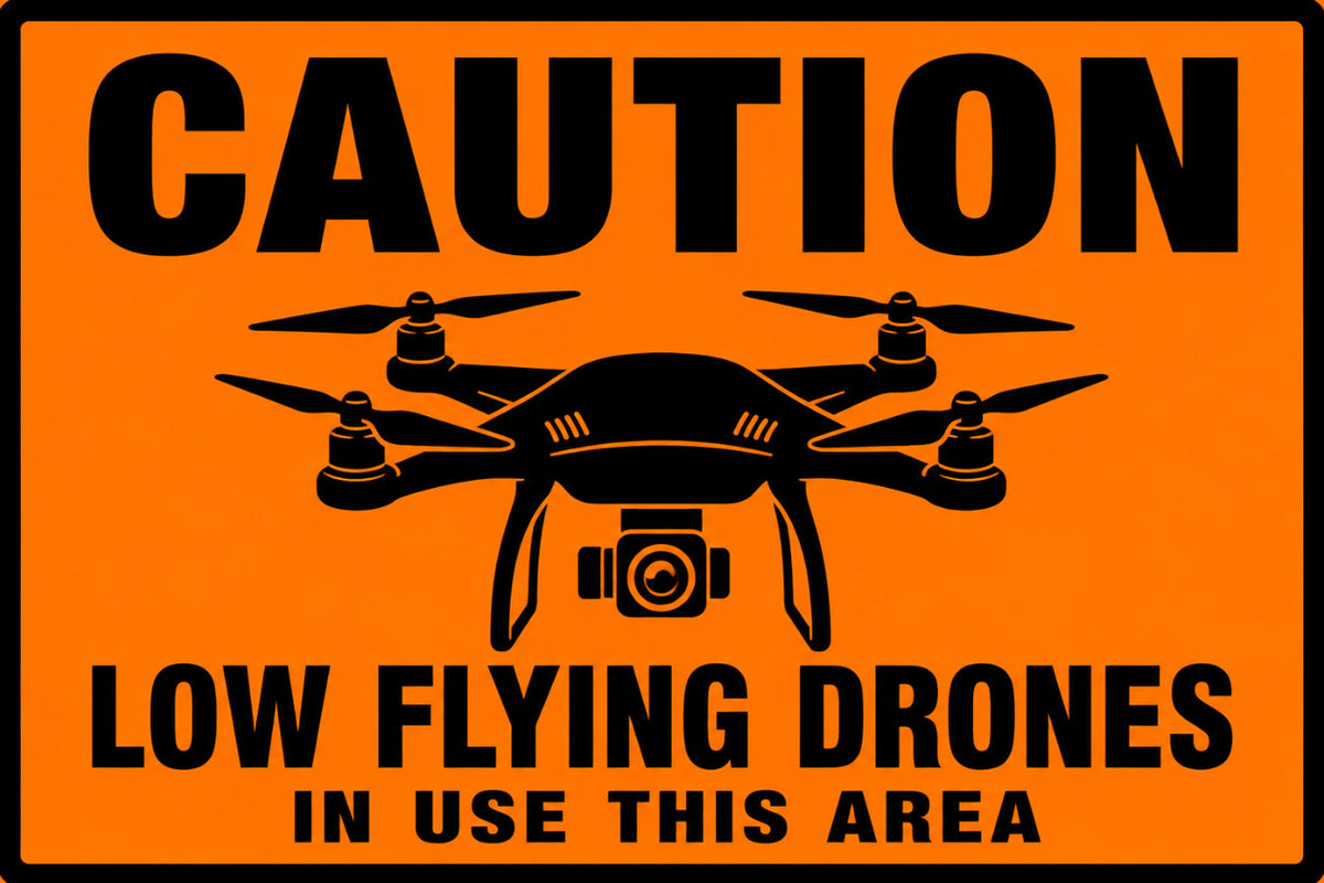 Caution Low Flying Drones In Use 4x6 vinyl sticker