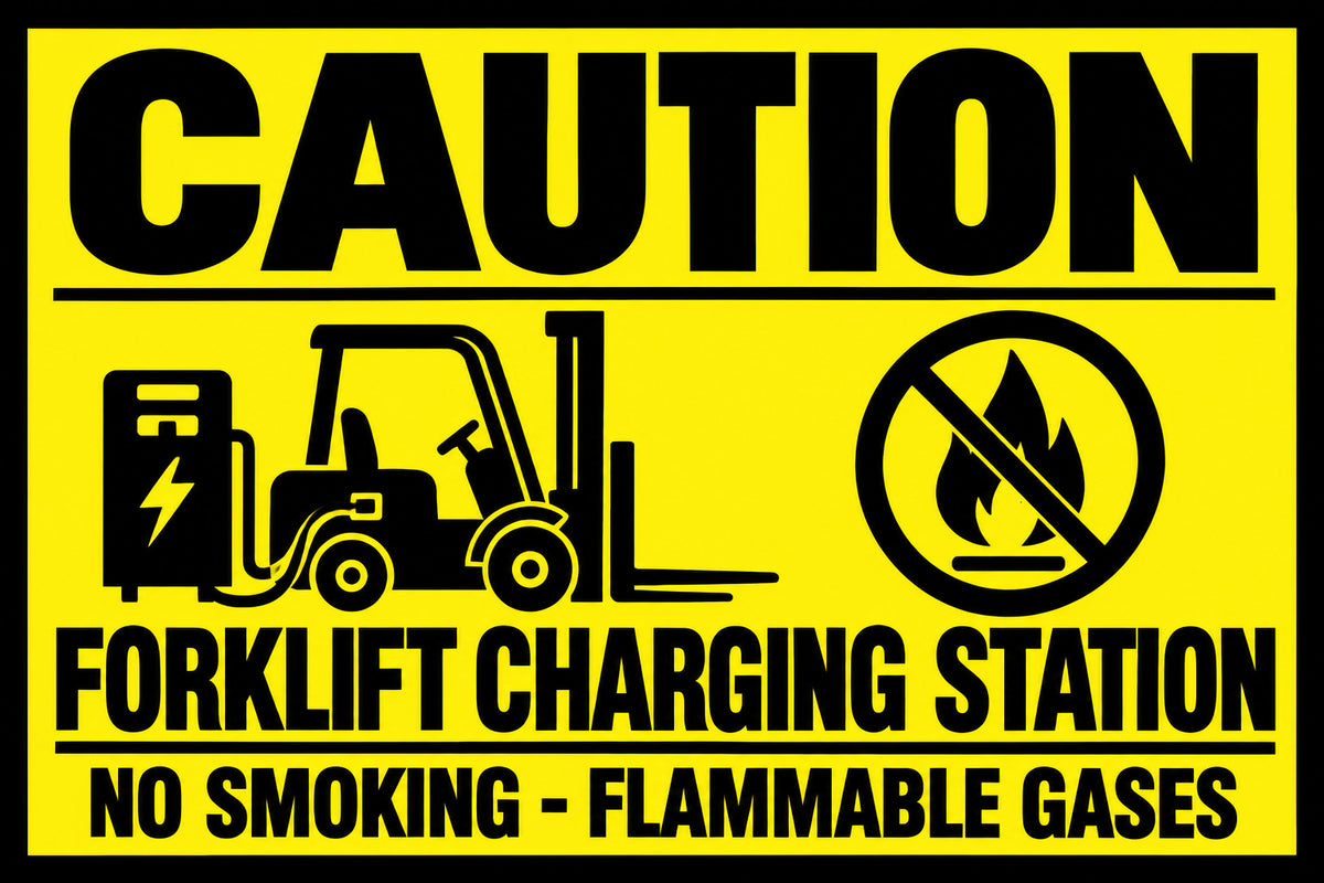 Caution Forklift Charging Station 4x6 vinyl sticker