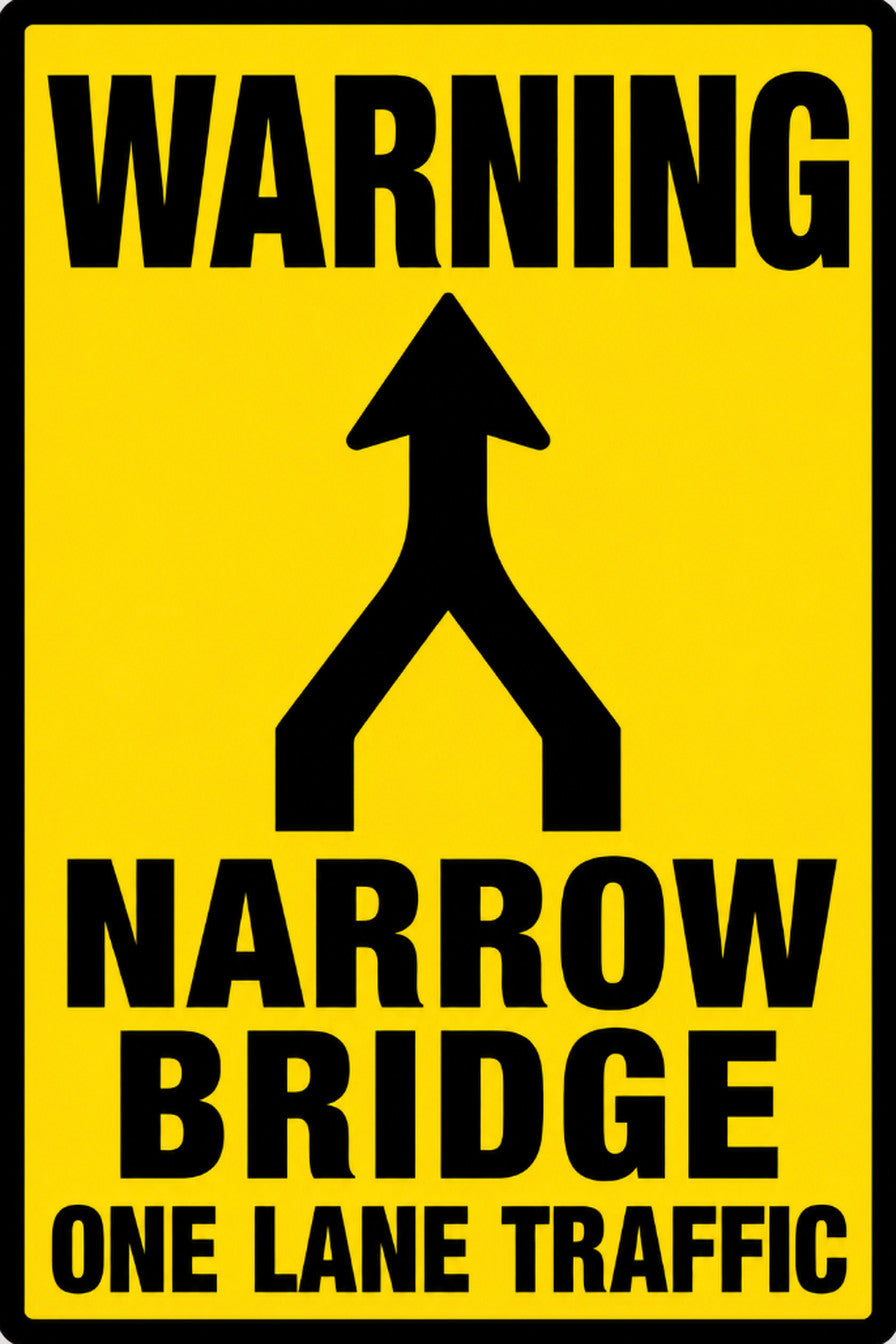 Warning Narrow Bridge One Lane Traffic 4x6 vinyl sticker