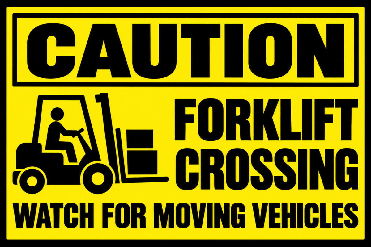 Caution Forklift Crossing Watch For Moving Vehicles 4x6 vinyl sticker