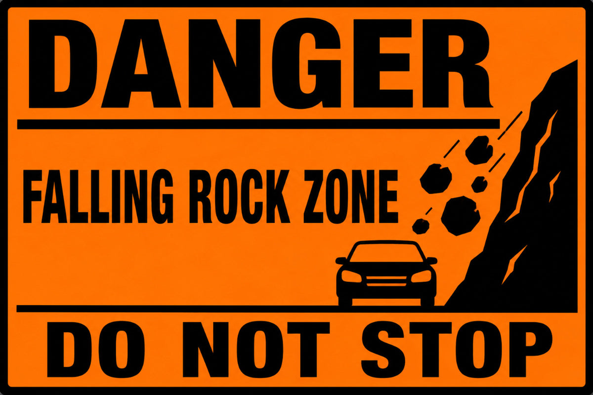Danger Falling Rock Zone Do Not Stop 4x6 vinyl sticker