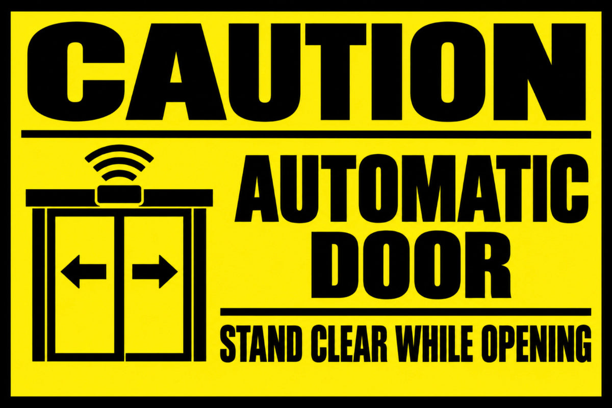 Caution Automatic Door Stand Clear 4x6 vinyl sticker
