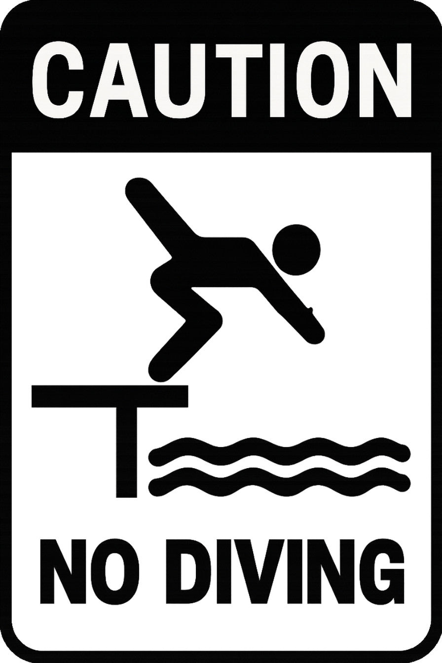 Caution No Diving 4x6 vinyl sticker