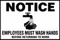 Notice Employees Must Wash Hands 4x6 vinyl sticker