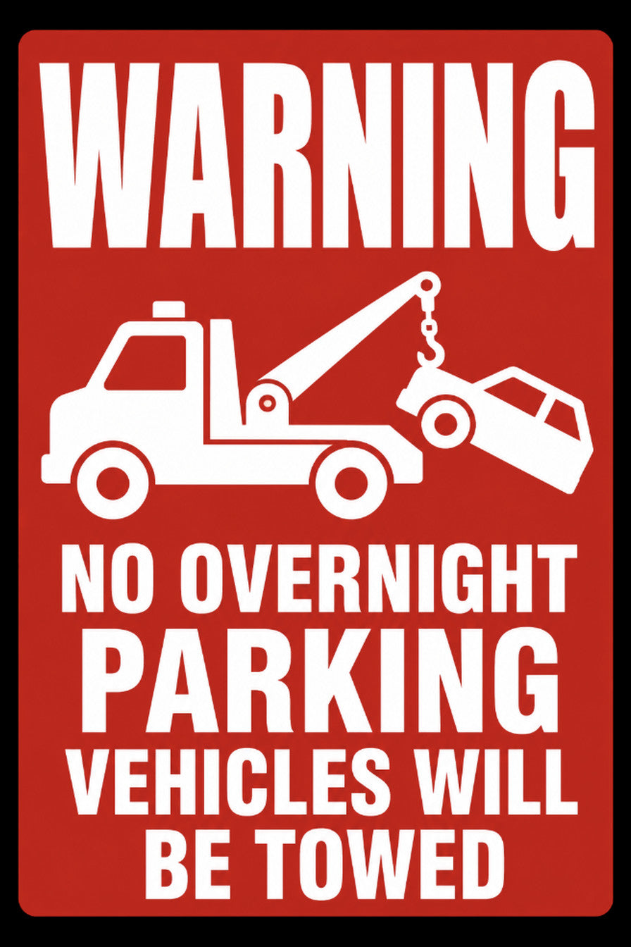 Warning No Overnight Parking Vehicles Towed 4x6 vinyl sticker