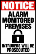 Notice Alarm Monitored Premises Intruders Will Be Prosecuted 4x6 vinyl sticker