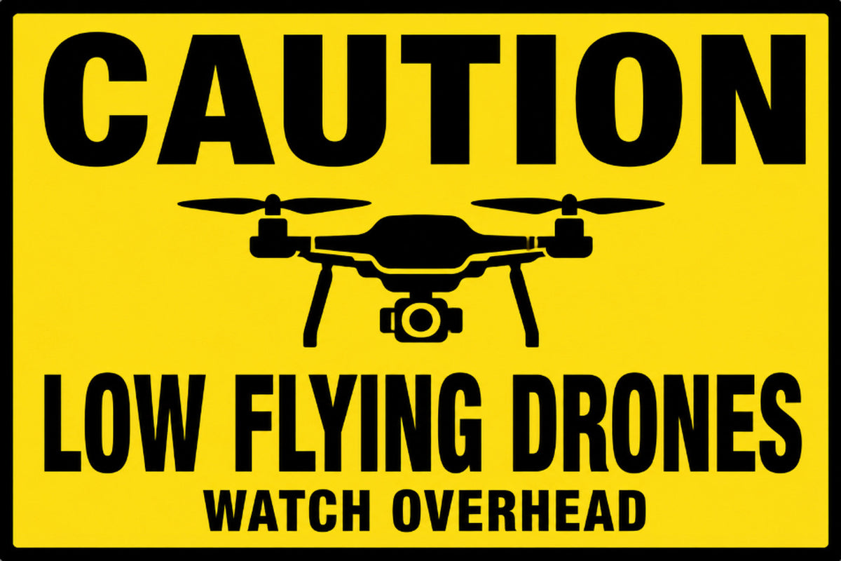 Caution Low Flying Drones Watch Overhead 4x6 vinyl sticker