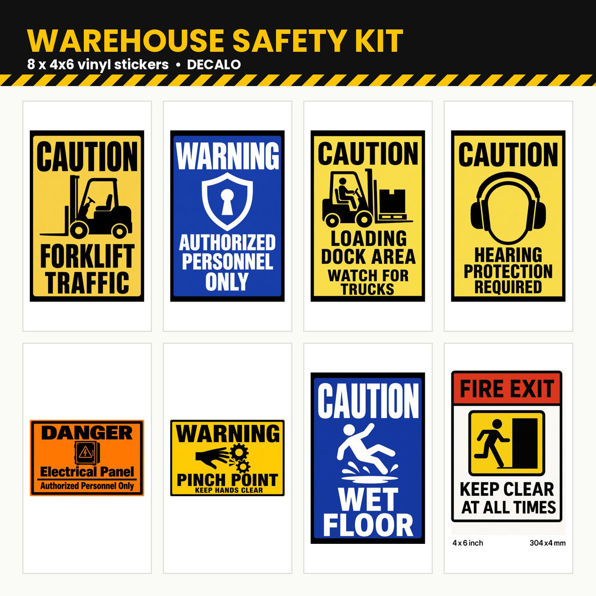 Warehouse Safety Kit: 8 warning stickers